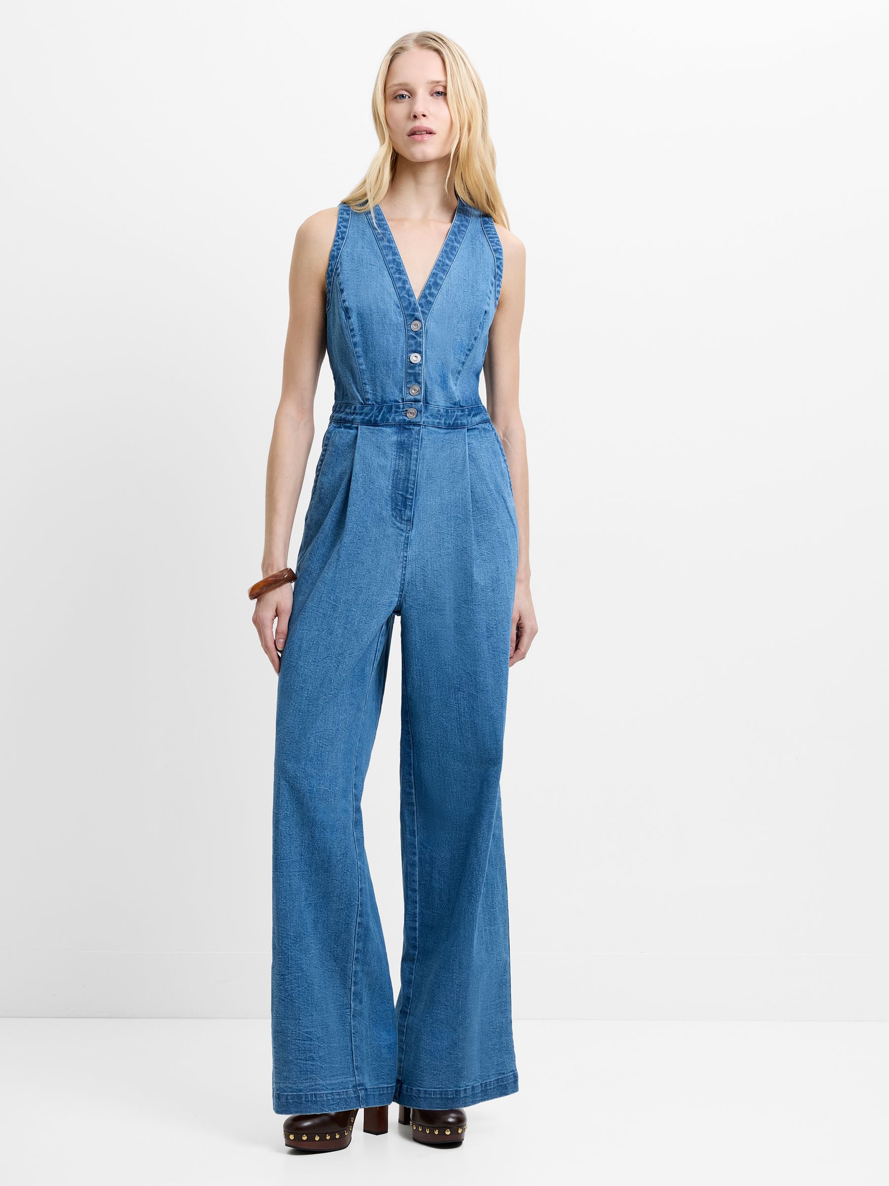 Buy French Connection Blue Arywoode Denim V-Neck Jumpsuit from the
