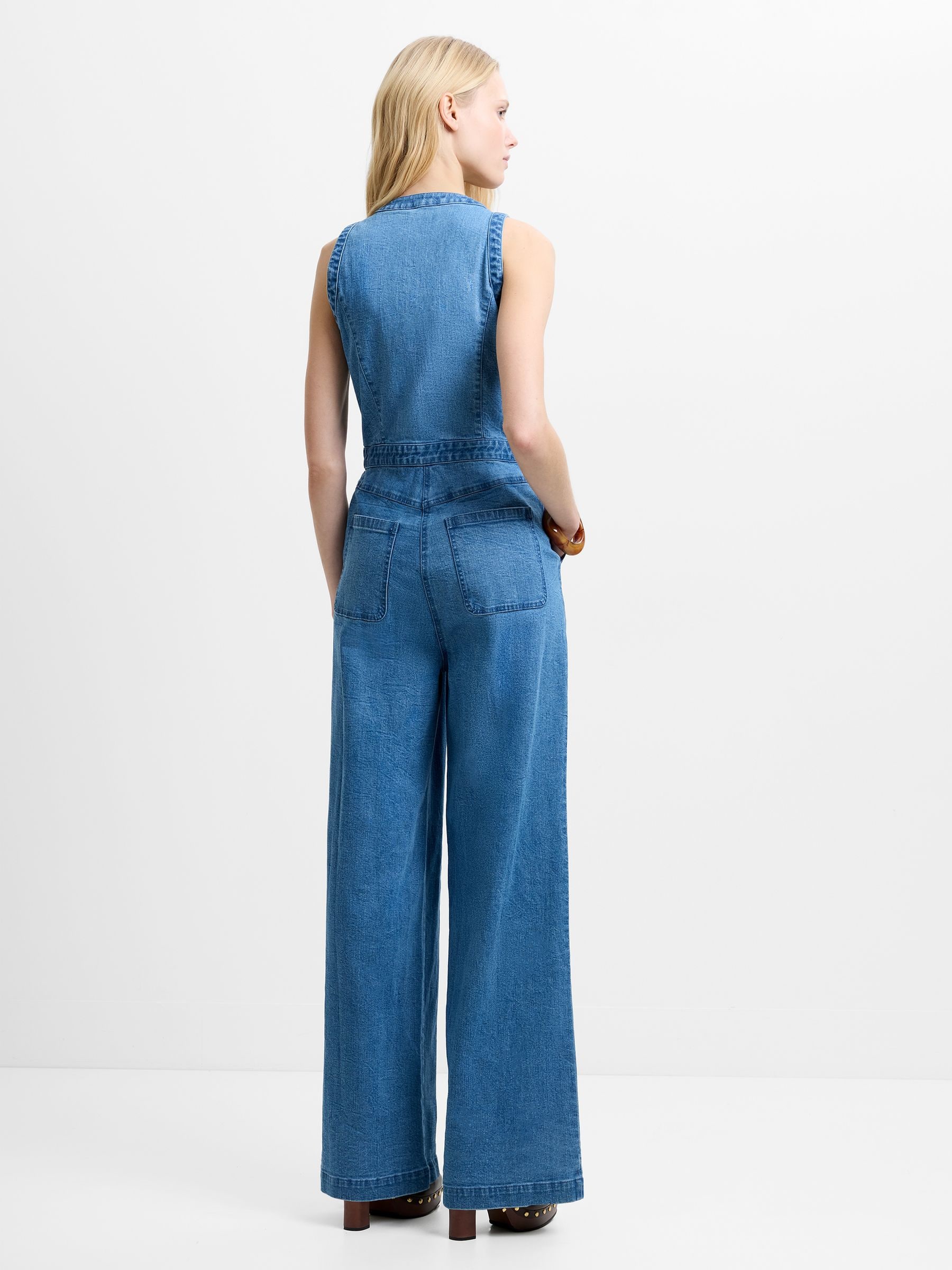 Buy French Connection Blue Arywoode Denim V-Neck Jumpsuit from the
