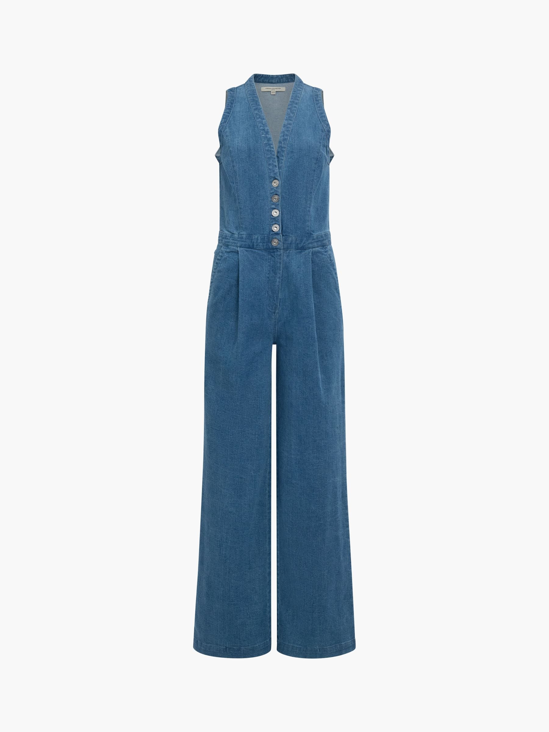 Buy French Connection Blue Arywoode Denim V-Neck Jumpsuit from the
