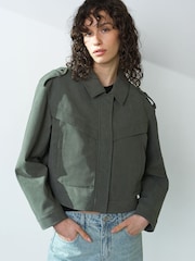 French Connection Green Larissa Faux Suede Bomber Jacket - Image 3 of 8