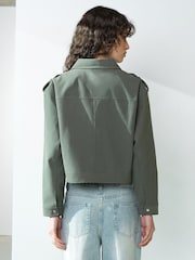 French Connection Green Larissa Faux Suede Bomber Jacket - Image 4 of 8