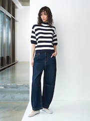 French Connection Blue Larisa Knit Short Sleeve Striped Jumper - Image 4 of 6