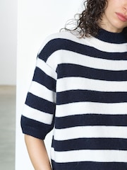 French Connection Blue Larisa Knit Short Sleeve Striped Jumper - Image 5 of 6