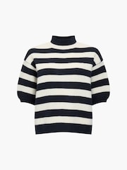 French Connection Blue Larisa Knit Short Sleeve Striped Jumper - Image 6 of 6
