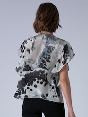 Religion Black Ara Loose Fitting Blouse Top with Ruffles and Lace Trim Abstract Orchid print - Image 4 of 7