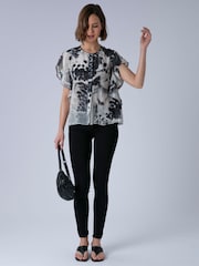 Religion Black Ara Loose Fitting Blouse Top with Ruffles and Lace Trim Abstract Orchid print - Image 7 of 7