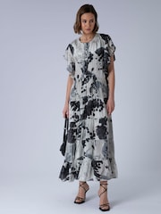 Religion Black Ara Maxi Occasion Dress With Ruffle Sleeves And Lace Trim - Image 2 of 5