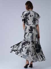 Religion Black Ara Maxi Occasion Dress With Ruffle Sleeves And Lace Trim - Image 4 of 5