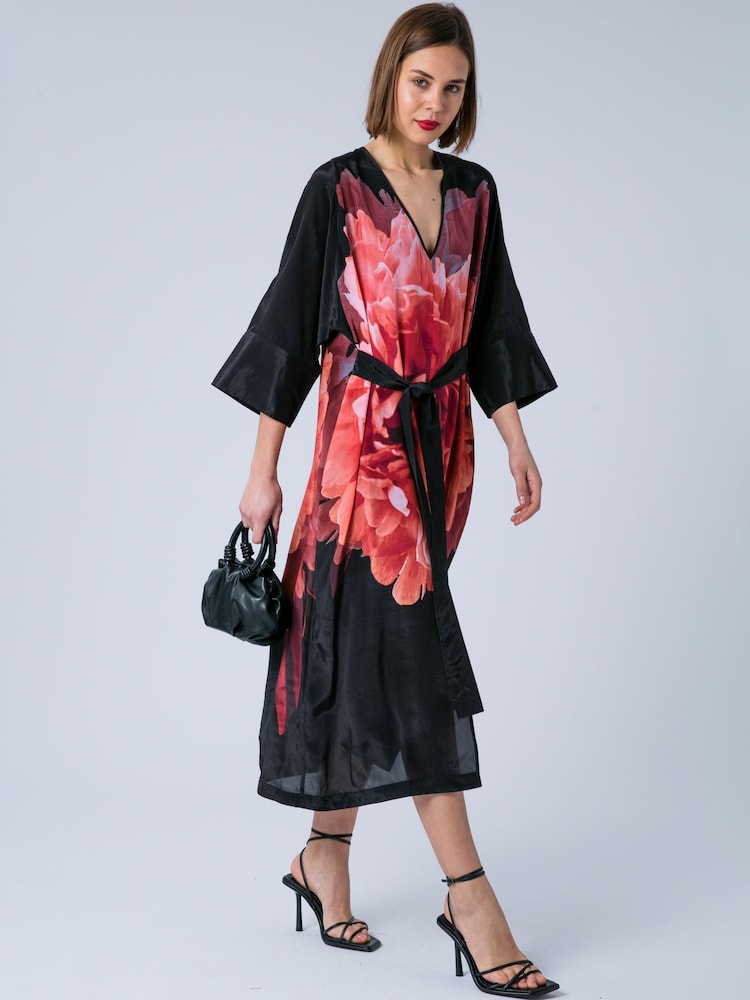 Religion Pink Fioana Kaftan Midi Maxi Tunic Occasion Dress With All Over Floral Print - Image 1 of 7