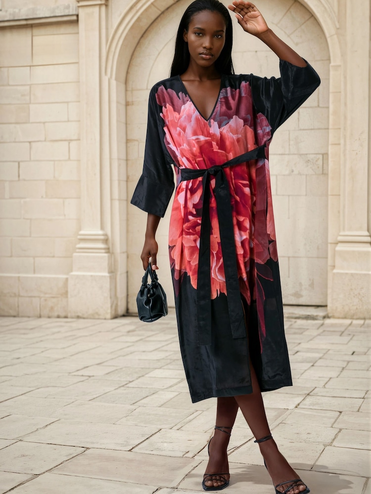 kaftan style midi dress Womens Religion Pink Fioana Kaftan Midi Maxi Tunic Occasion Dress With All Over Floral Print US 8
