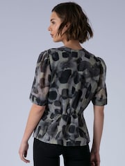 Religion Animal Violet V-Neck Top In Neutral Ocelot Print With Puff Sleeves And Stud Trim - Image 4 of 7