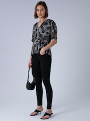 Religion Animal Violet V-Neck Top In Neutral Ocelot Print With Puff Sleeves And Stud Trim - Image 6 of 7