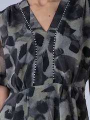 Religion Animal Violet V-Neck Top In Neutral Ocelot Print With Puff Sleeves And Stud Trim - Image 7 of 7