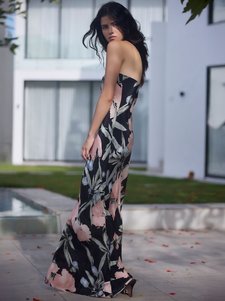 Religion Pink Pretty Floral Freedom Bandeau Occasion Dress in Silky Fabric - Image 1 of 8