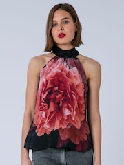 Rose - Religion Lauren Halter Neck Top With Long Sash In Beautiful Floral Print - Image 1 de 6