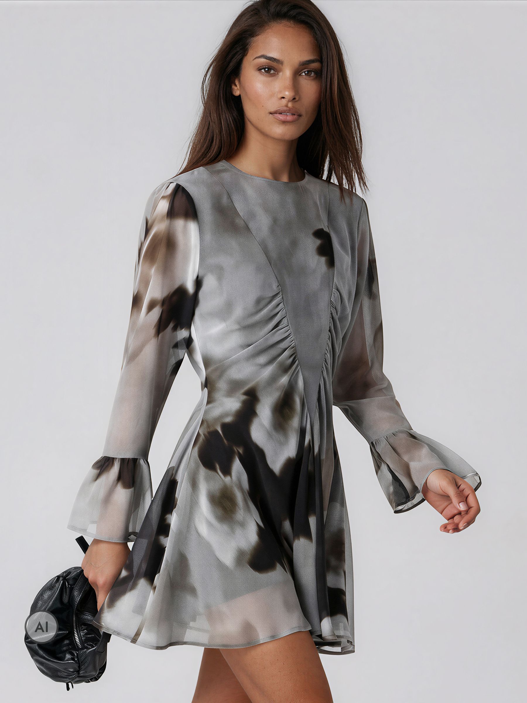new look grey floral dress Womens Religion Corinne Cute Mini With Flute Sleeve In Soft Print US 14 Pink