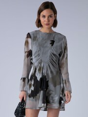 Religion Grey Corinne Cute Mini Dress With Flute Sleeve In Soft Floral Print - Image 1 of 7