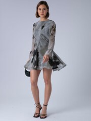 Religion Grey Corinne Cute Mini Dress With Flute Sleeve In Soft Floral Print - Image 4 of 7