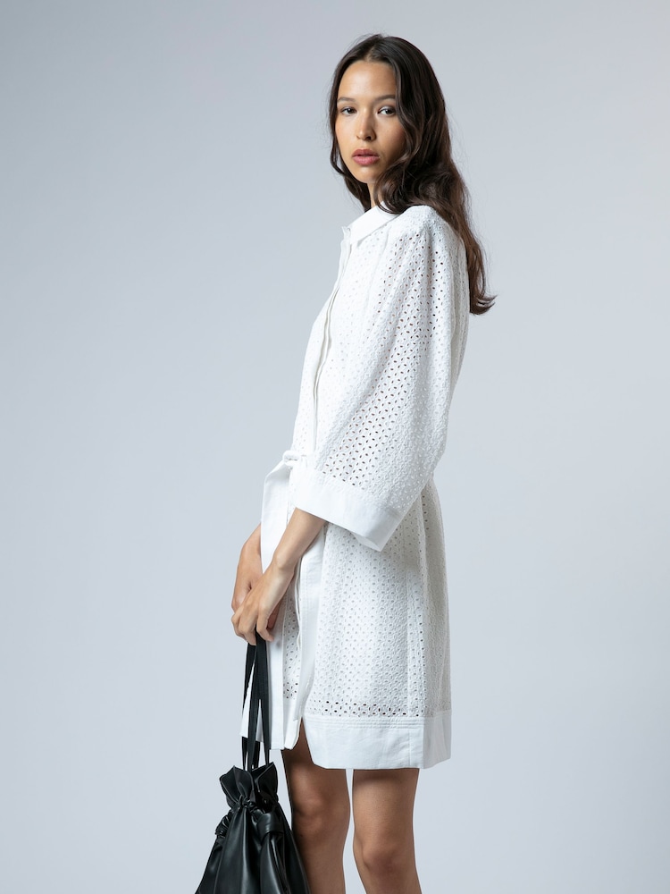 Religion White Embroidery Anglais Ffion Pretty Tunic Dress With Kimono Sleeve And Tie Belt - Image 5 of 5