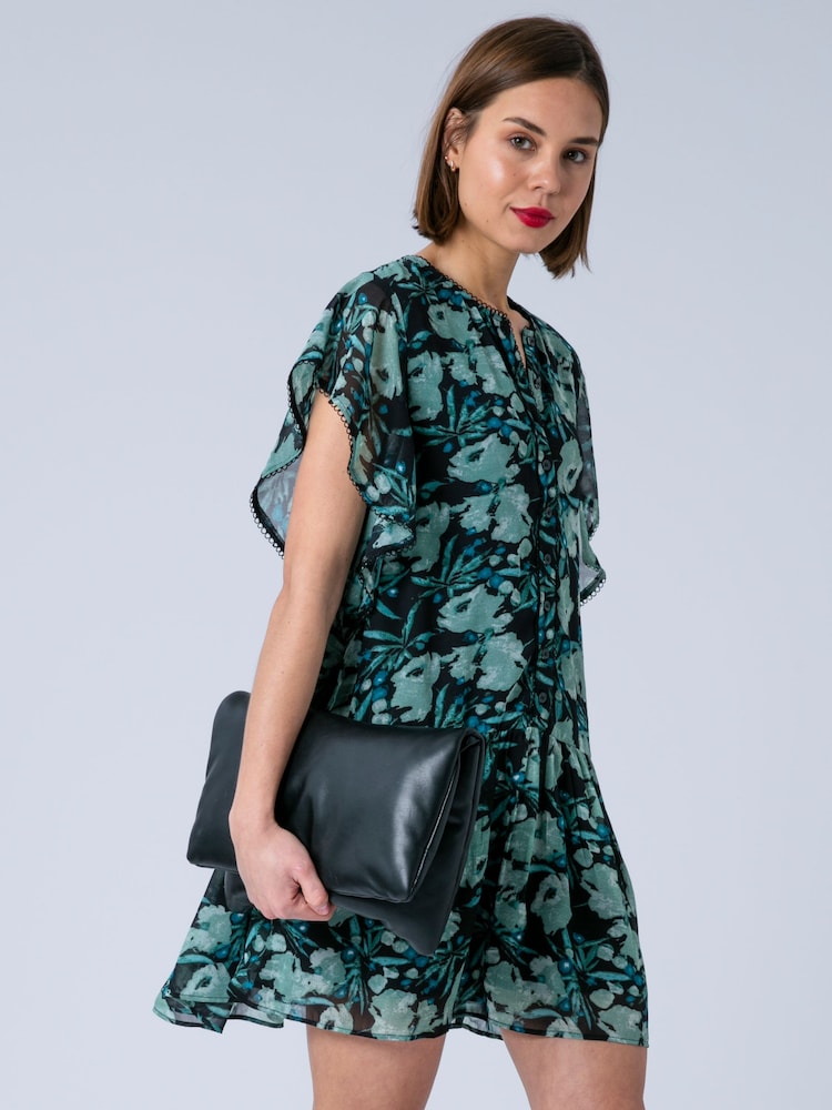 Religion Green Ara Tunic Mini Dress With Ruffle Sleeves And Lace Trim In Prime Ditsy Floral Print - Image 1 of 8