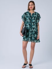 Religion Green Ara Tunic Mini Dress With Ruffle Sleeves And Lace Trim In Prime Ditsy Floral Print - Image 3 of 8
