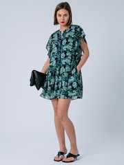 Religion Green Ara Tunic Mini Dress With Ruffle Sleeves And Lace Trim In Prime Ditsy Floral Print - Image 7 of 8