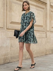Religion Green Ara Tunic Mini Dress With Ruffle Sleeves And Lace Trim In Prime Ditsy Floral Print - Image 8 of 8