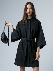 Religion Black Embroidery Anglais Ffion Pretty Tunic Dress With Kimono Sleeve And Tie Belt - Image 1 of 6