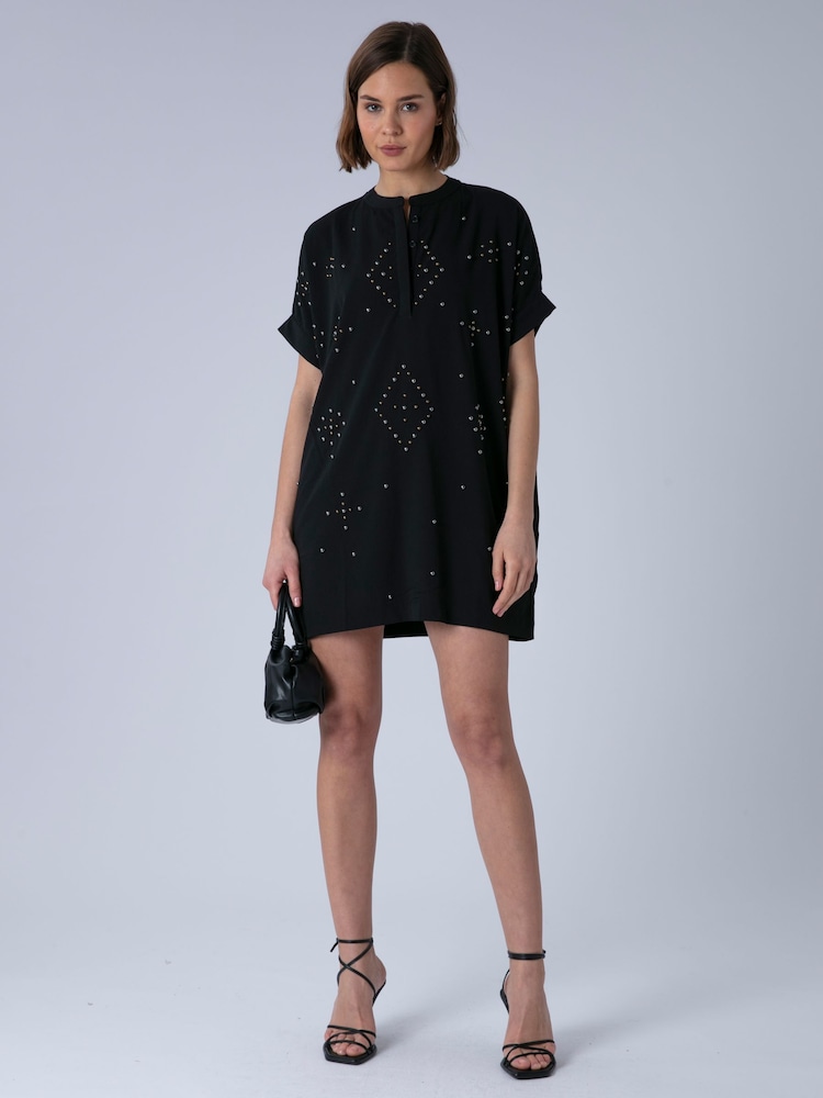 Religion Black Sarah Heavily Embellished Tunic Dress with Silver and Gold Studs - Image 2 of 8
