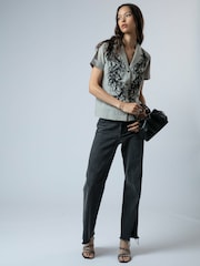 Religion Grey Sophie Blouse Shirt In Cotton With Black Contrast Floral Beading - Image 2 of 6