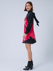 Religion Red Lauren Tunic Mini Occasion Dress With Sash Neck Tie In Large Floral Ascent Print - Image 3 of 7