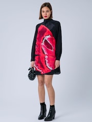 Religion Red Lauren Tunic Mini Occasion Dress With Sash Neck Tie In Large Floral Ascent Print - Image 4 of 7