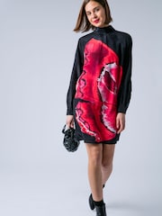 Religion Red Lauren Tunic Mini Occasion Dress With Sash Neck Tie In Large Floral Ascent Print - Image 5 of 7