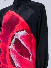 Religion Red Lauren Tunic Mini Occasion Dress With Sash Neck Tie In Large Floral Ascent Print - Image 6 of 7