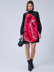 Religion Red Lauren Tunic Mini Occasion Dress With Sash Neck Tie In Large Floral Ascent Print - Image 7 of 7