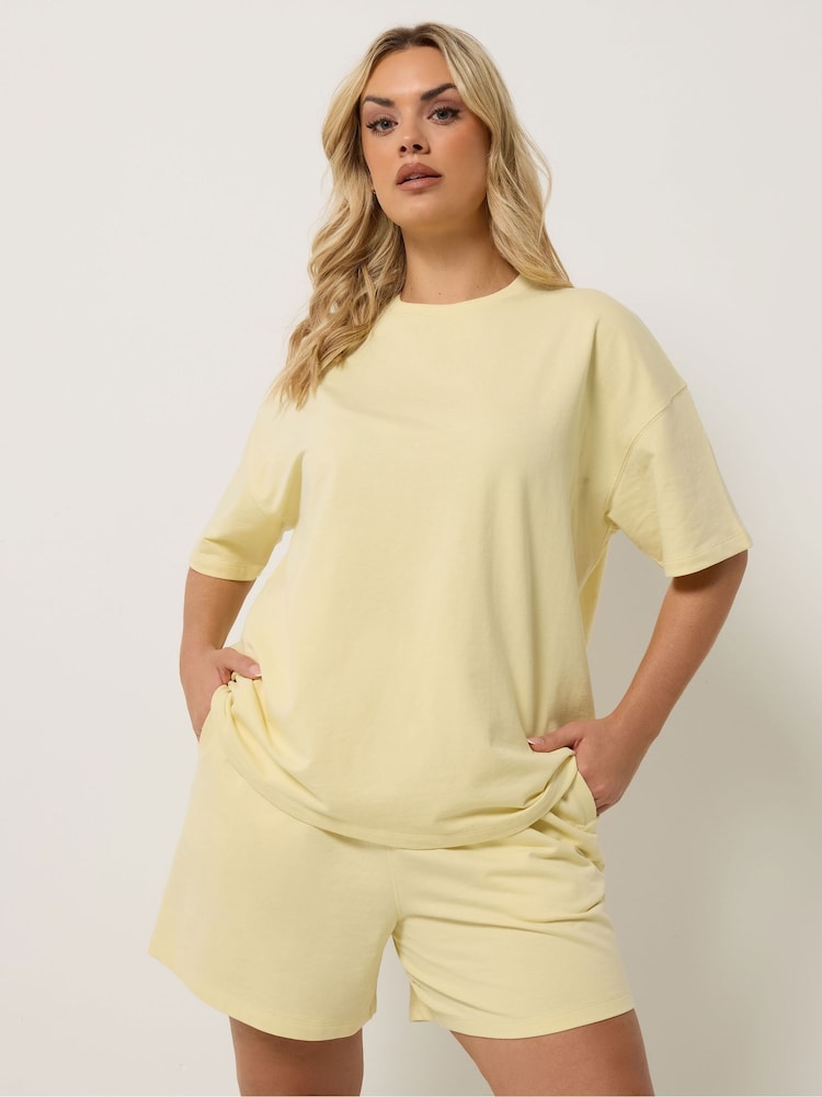 Yours Curve Yellow Short & T-Shirt Sweat Set - Image 1 of 6