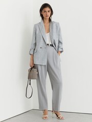 Bladoniebieski - Reiss Nolah Linen-Blend Textured Double-Breasted Blazer - Obraz 3 z 8