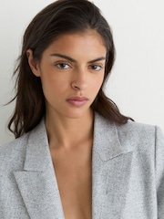 Bladoniebieski - Reiss Nolah Linen-Blend Textured Double-Breasted Blazer - Obraz 6 z 8