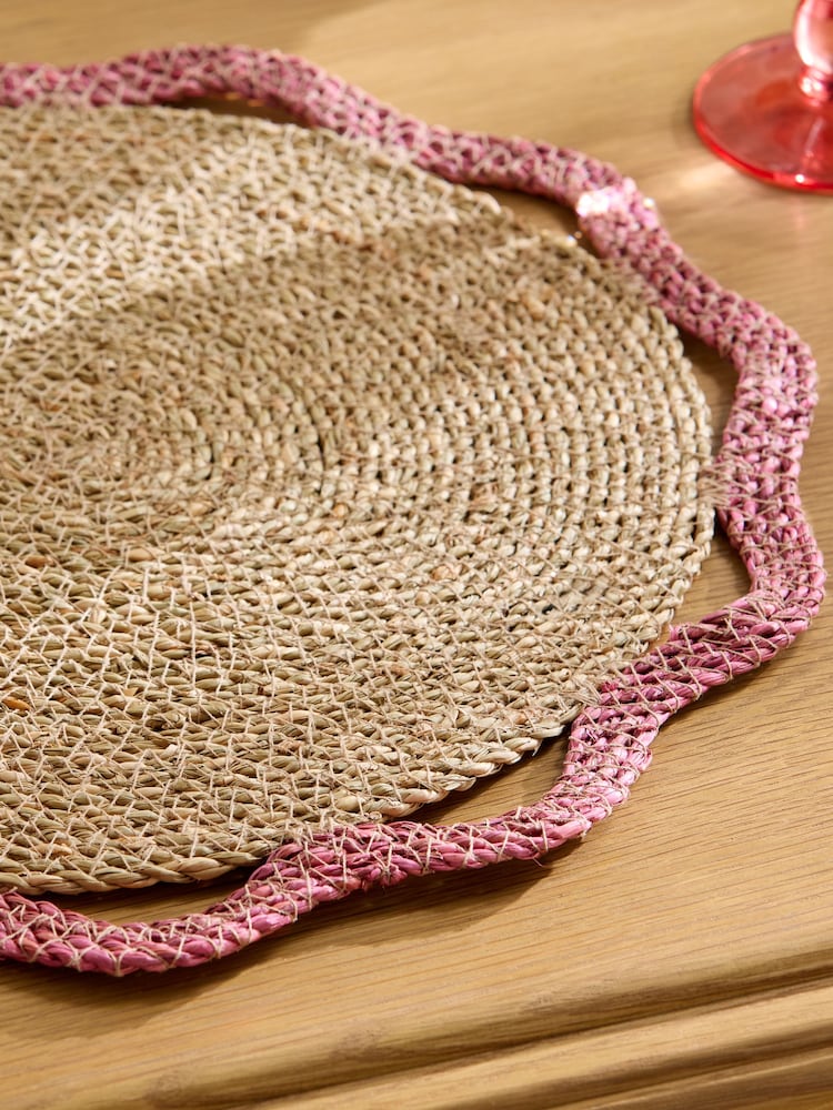 Nina Campbell Set of 2 Pink Woven Seagrass Placemats - Image 2 of 4 Nina Campbell Set of 2 Pink Woven Seagrass Placemats - Image 2 of 4