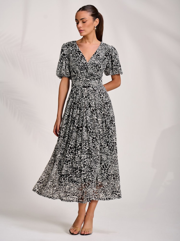 Jolie Moi Black Puff Sleeve Printed Lace Maxi Dress - Image 1 of 7