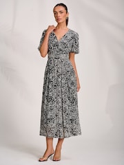Jolie Moi Black Puff Sleeve Printed Lace Maxi Dress - Image 7 of 7