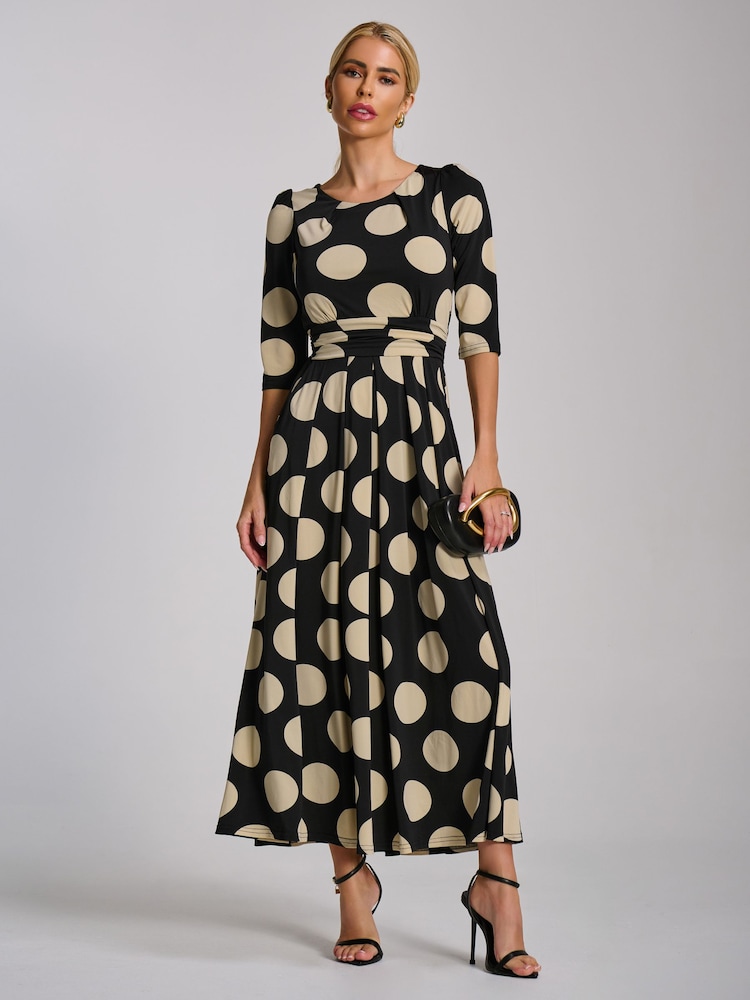 Jolie Moi Black Three Quarter Sleeve Jersey Maxi Dress - Image 1 of 7