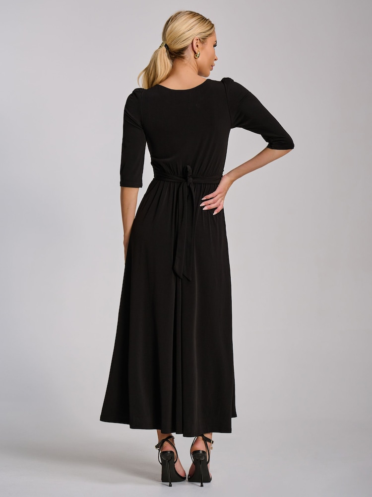 Jolie Moi Black Three Quarter Sleeve Jersey Maxi Dress - Image 2 of 6 Jolie Moi Black Three Quarter Sleeve Jersey Maxi Dress - Image 2 of 6