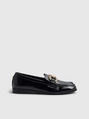 River Island Black Gold Bead Trim Loafers - Image 1 of 5