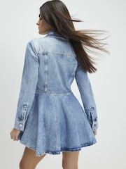 River Island Blue A line Button Through Denim Mini Dress - Image 3 of 4