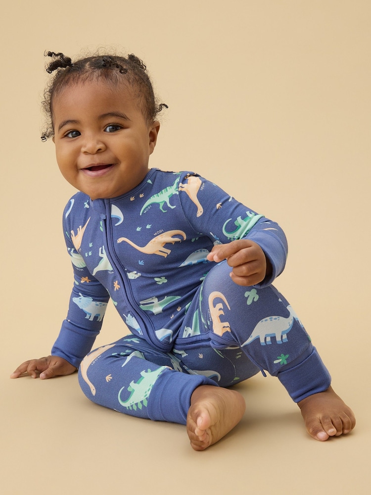 MORI Blue Supersoft Dinosaur Nights Clever Zip Sleepsuit - Image 1 of 5