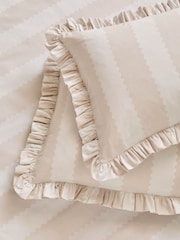 Wylder Oat Milk Birdie Stripe Ruffle Pillowcase Pair - Image 1 of 2
