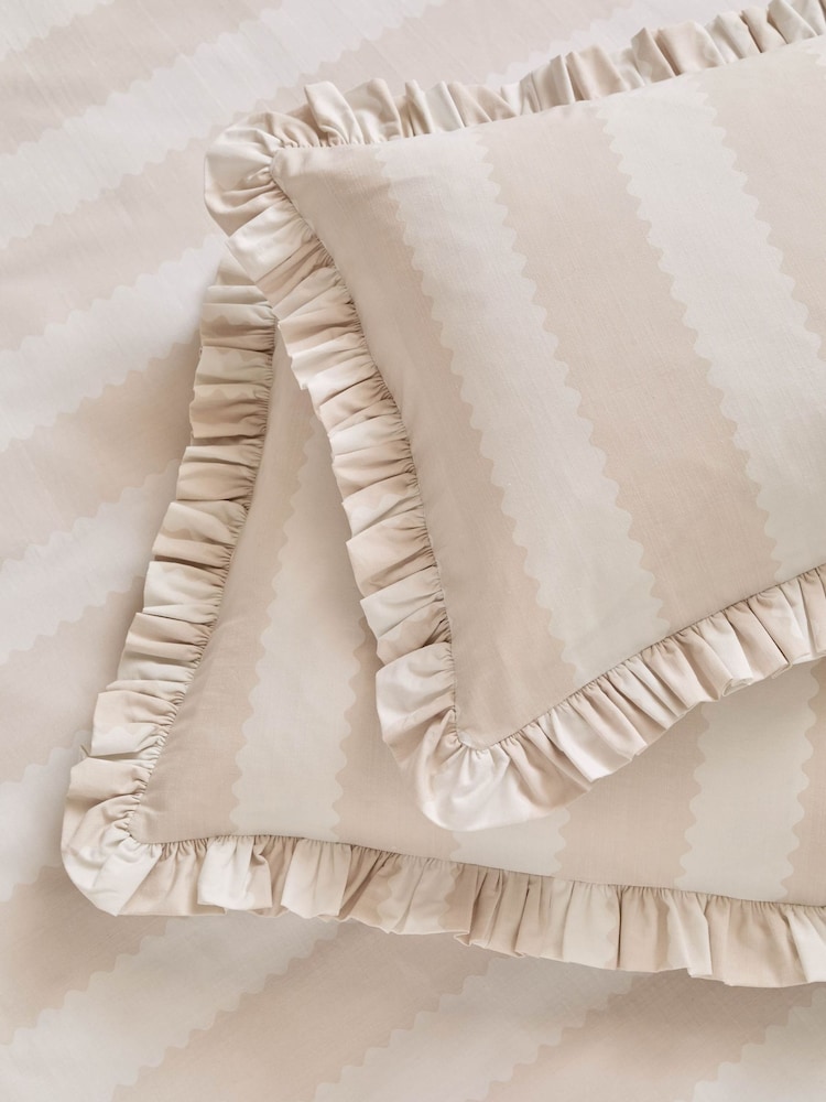 Wylder Oat Milk Birdie Stripe Ruffle Pillowcase Pair - Image 1 of 2