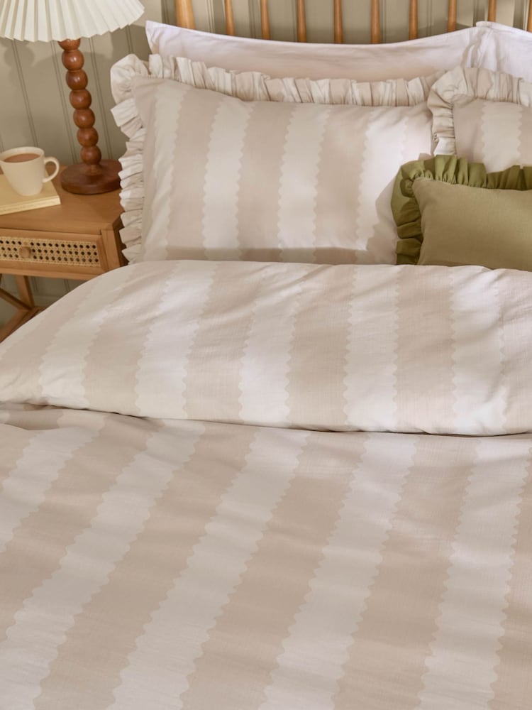 Wylder Oat Milk Birdie Stripe Ruffle Pillowcase Pair - Image 2 of 2
