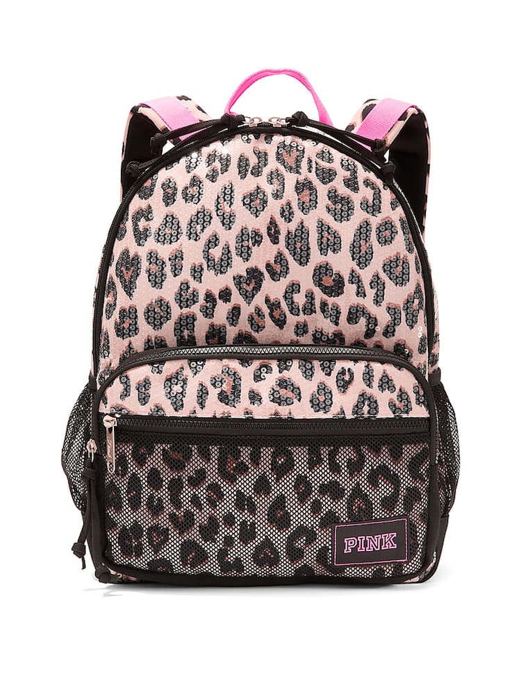 Victoria's Secret Pink Leopard Brown Sequin Backpack - Image 2 of 4 Victoria's Secret Pink Leopard Brown Sequin Backpack - Image 2 of 4